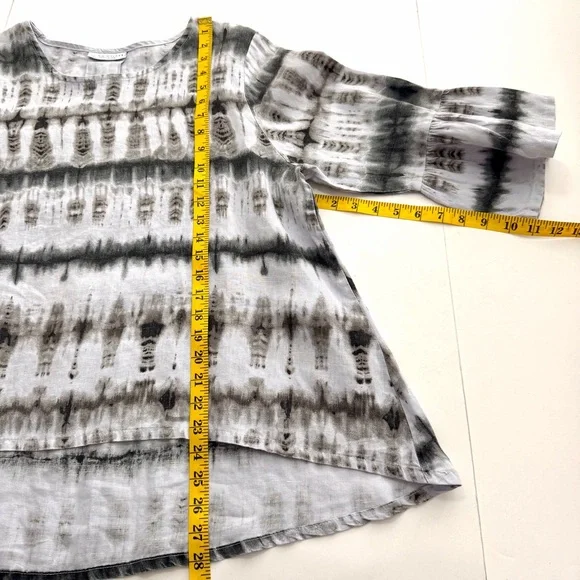 Bryn Walker Fran Gray Linen Bell Sleeve Tie Dye Tunic Top Blouse Size Large - Picture 12 of 12